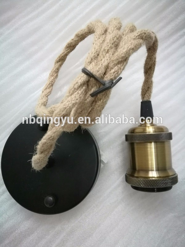 hemp rope twisted cable lighting fittings with bronze ceramic lamp holder vintage lamp parts