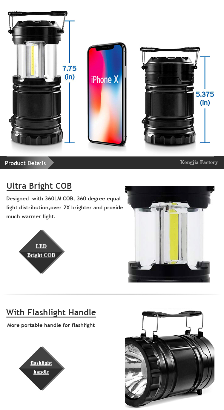 NHKJ Portable LED Camping Lantern and Flashlight with AA Batteries, Survival Light for Camping, Hiking, Reading