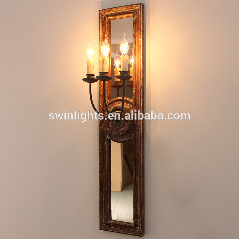 Classic design wooden frame scroll  mirror  wall lamp decor W6102-3