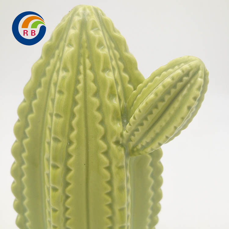 Green Glazed Ceramic Cactus Art Ornaments for Home Desktop Decoration