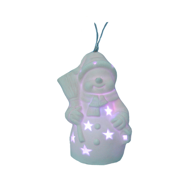 Christmas decoration hanging small led light ceramic snowman