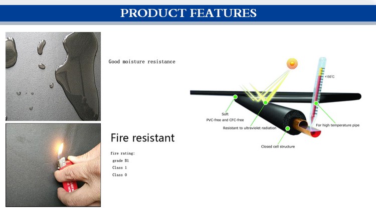 Class 1 Nitrile Rubber Foam Thermal Insulation Hose Closed-Cell insulation Tube for HVAC Refrigeration insulation