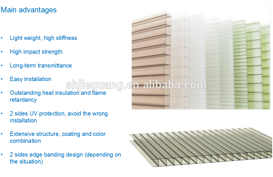 Import Lexan polycarbonate sheet 2 wall Rectangular hollow Sheet with both sides UV coating