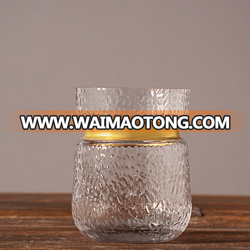 Fashion centerpiece crystal glass vase with gold rim for home decor