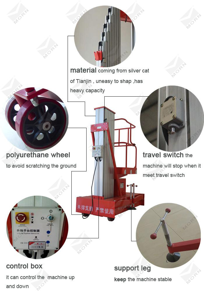 CE certification aluminum allow one man small vertical lift for hot sale