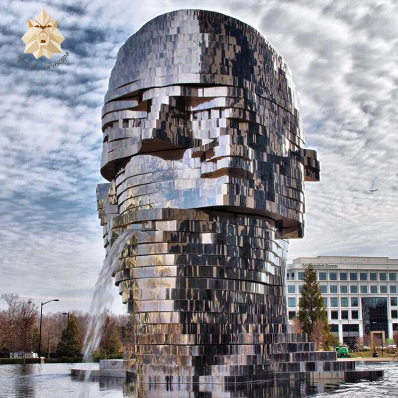 Modern outdooe square garden decoration fountain 304 stainless steel large outdoor human head sculptures NTS-033Y