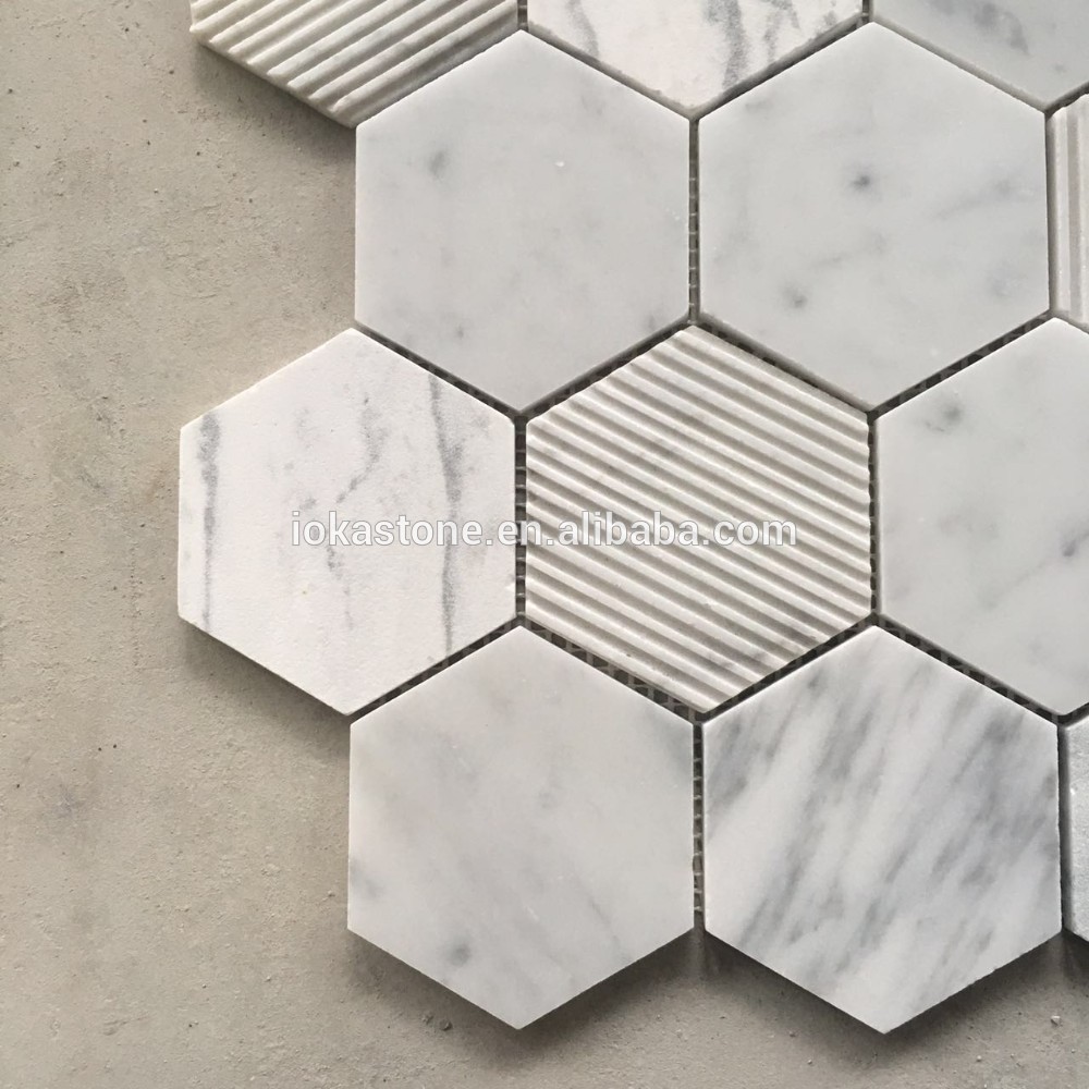 Carrara white mixed marble grey hexagon wall mosaic tile