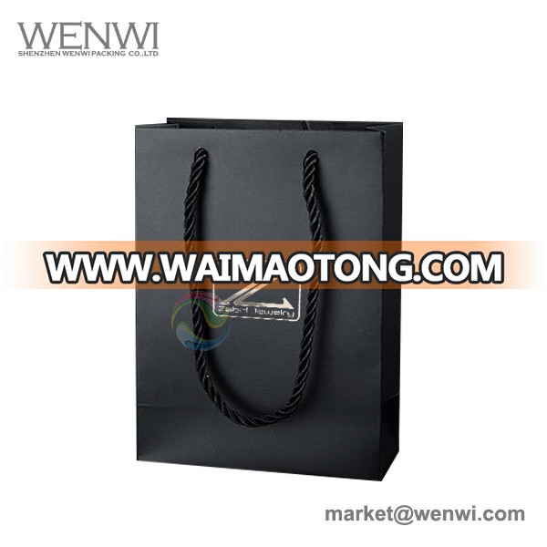 Luxury Eco Custom LOGO Made Matte Black Colored Small Jewelry Paper Bag