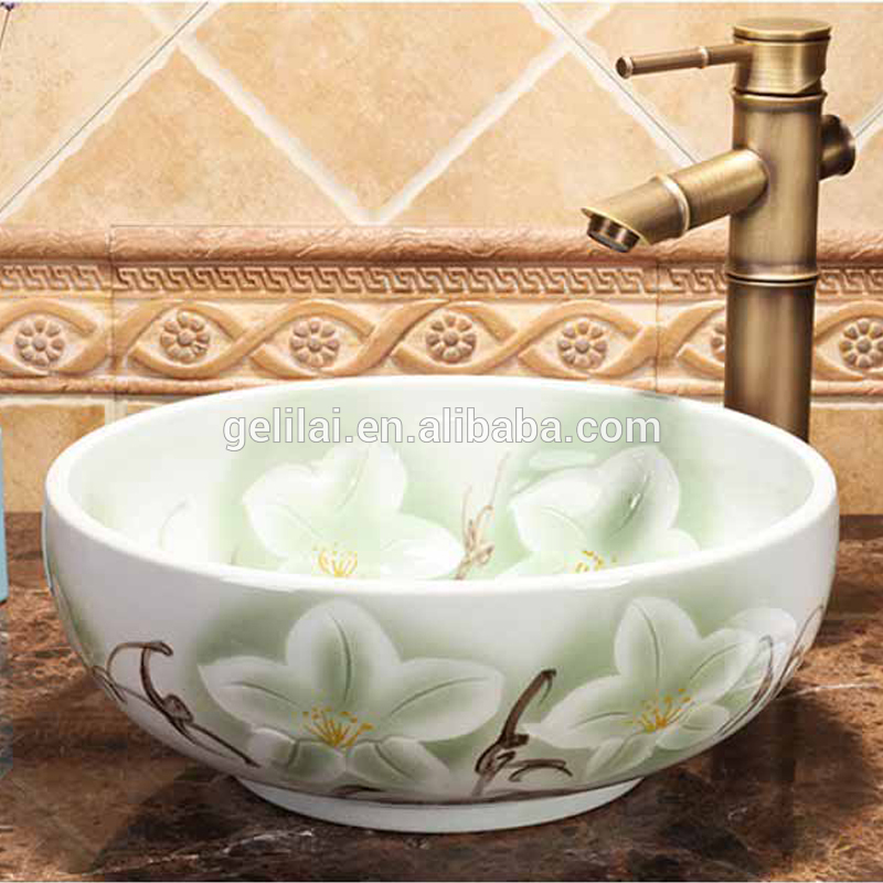 Elegant style round ceramic hand wash basin bathroom sink price