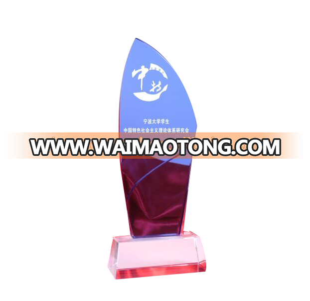 Blue Color Sailing Shape Crystal Hand Trophy For any Competitions