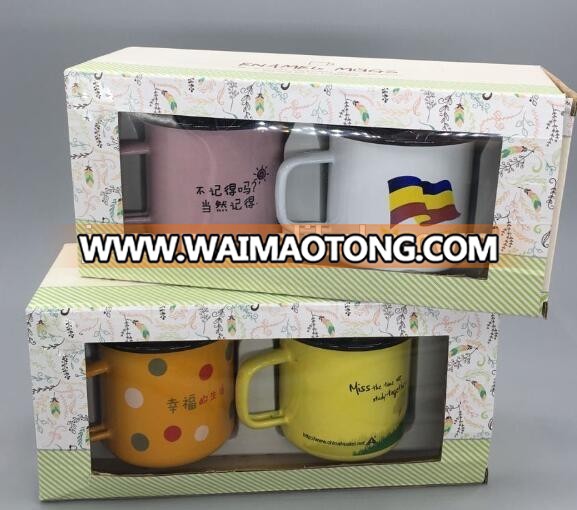 Custom printed colored Enamel Metal Promotion Coffee Drinking Mug