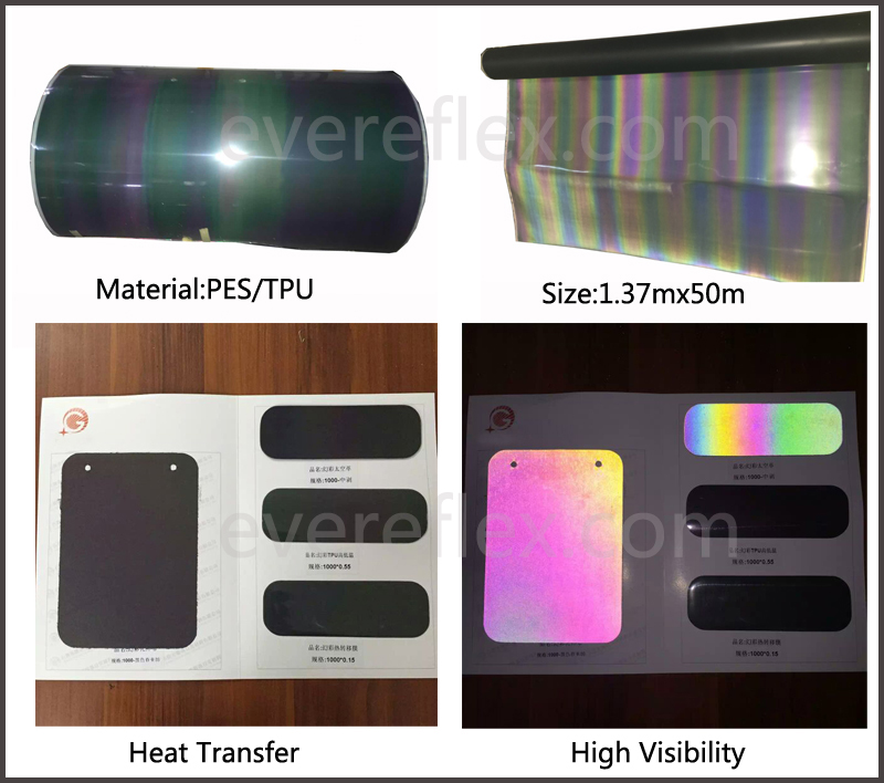 TPU Reflective Rainbow Heat Transfer Vinyl for Clothing