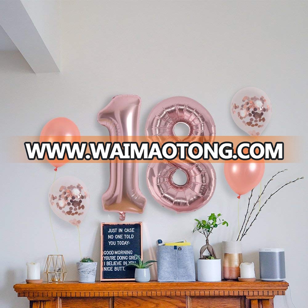 40 Inch Rose Gold Number Foil Mylar Balloons Set-18th birthday Party Decorations Rose Gold Party Supplies