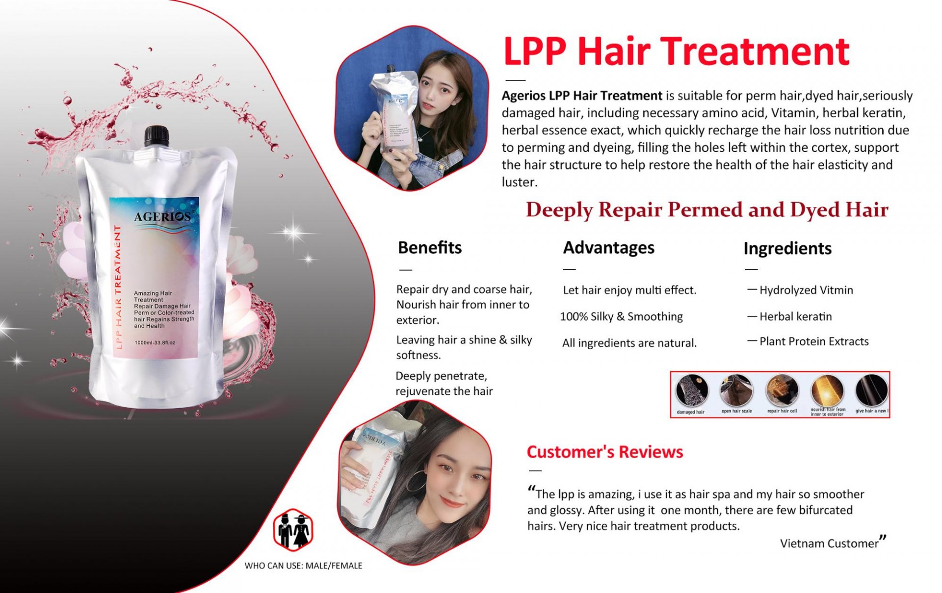 Agerios LPP collagen hair treatment wholesale smooth and Shiny hair nourishing smoothing conditioner hair