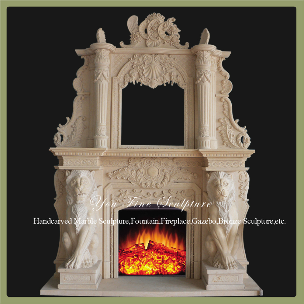 Modern Carved Yellow Marble Fireplace