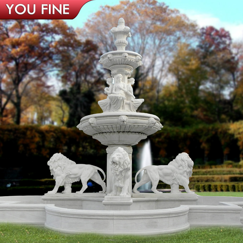 Hand Carved Garden Water Fountain With Marble Women and horse