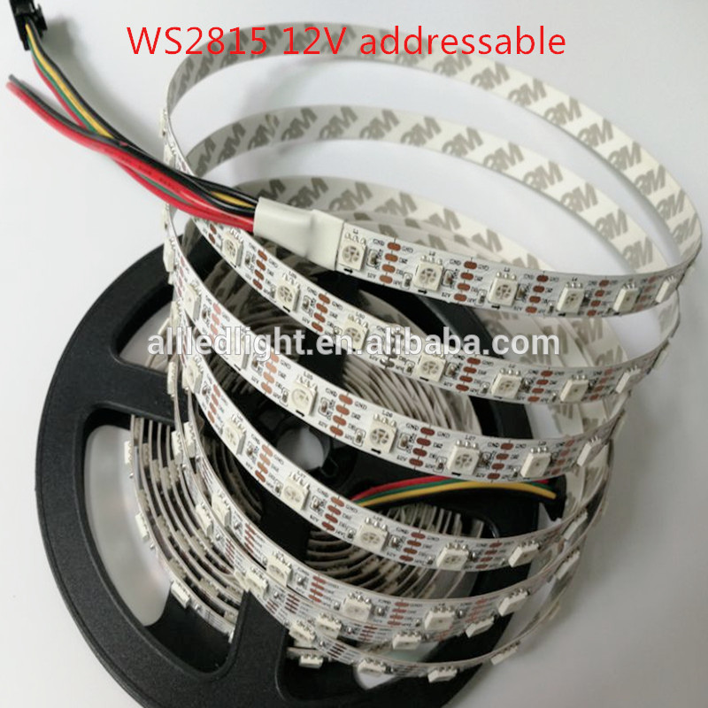 DC12V WS2815 pixel led strip light,Addressable Dual-signal Smart,30/60 pixels/leds/m Black/White PCB,IP30/IP65/IP67