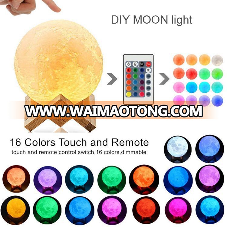 New OEM 3D print moon surface shape USB rechargeable touch remote control LED night light