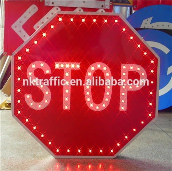 portable outdoor solar road safety flash led stop parking sign