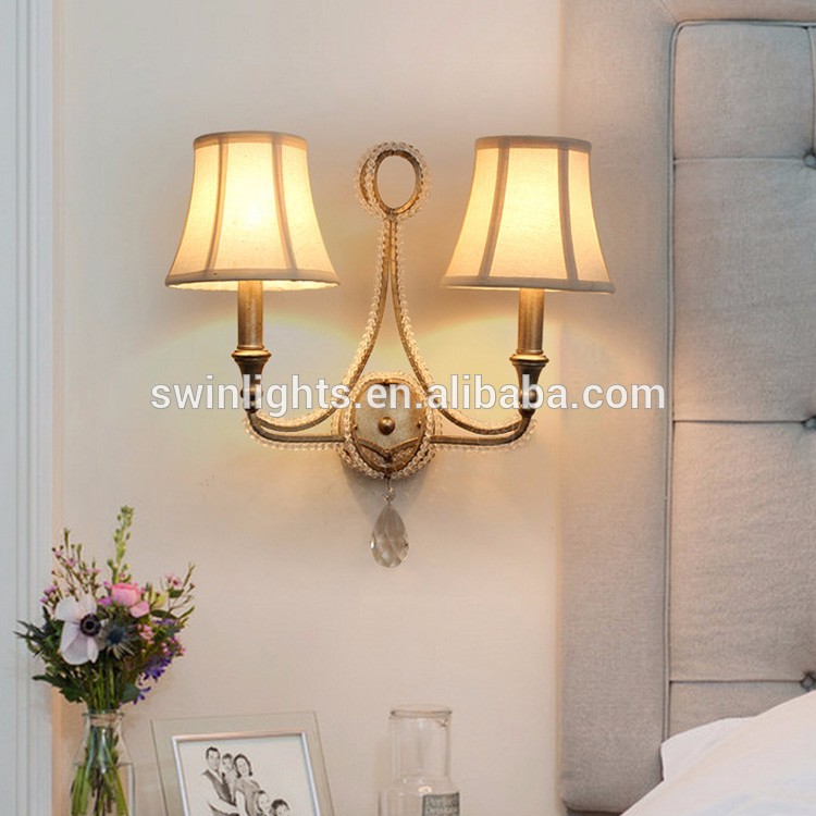 new decorative crystal wall lamp designs for living room with linen shade wall light