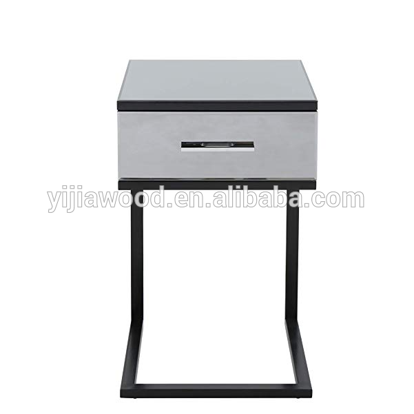 Jeandre Modern Iron and Faux Wood Side Table with Tempered Glass Top