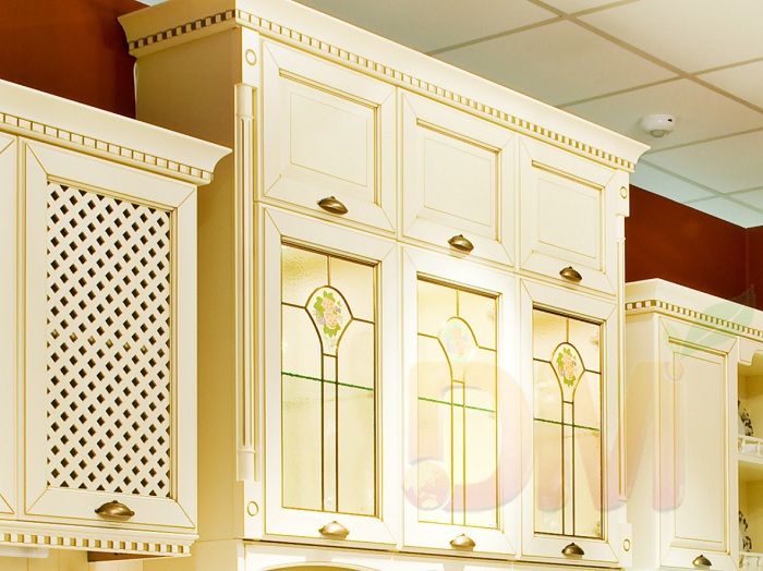 Beige white custom made wooden kitchen cabinet