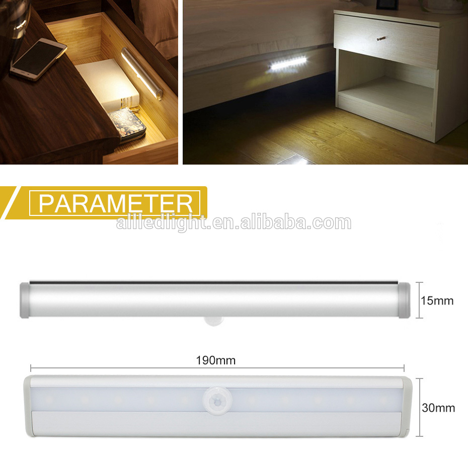 PIR Motion Sensor LED Under Cabinet Light Auto On/Off 10 LEDs for Kitchen Bedroom Armario Closet Wardrobe Night Light