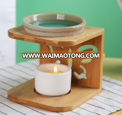 Aroma lamp fragrance lamp essential oil warmer ceramic oil burner with wooden frame butterfly pattern