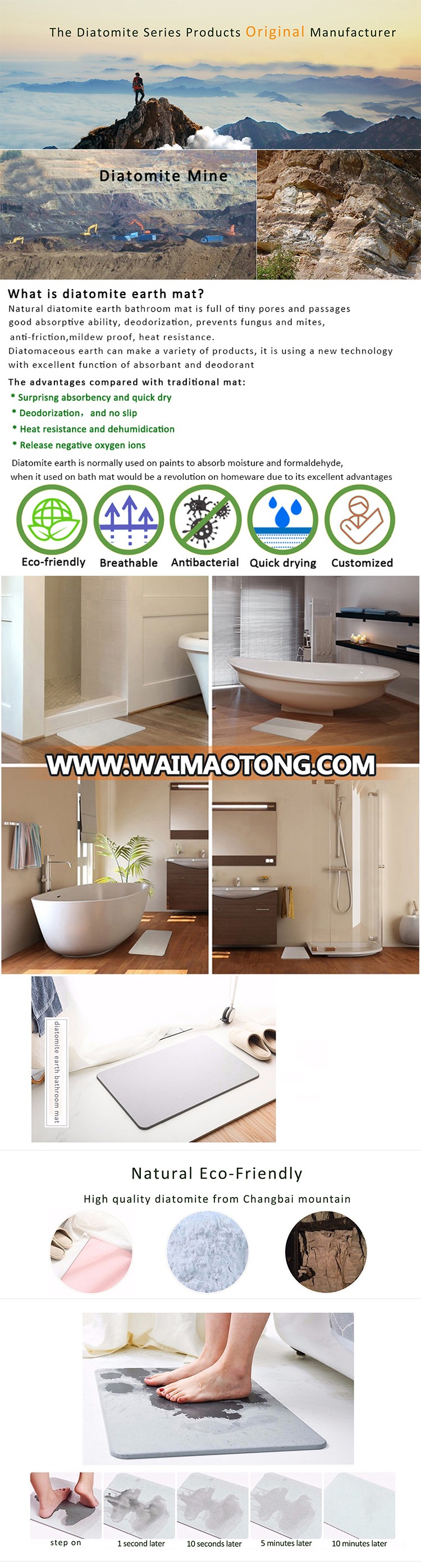 Diatomite waterproof anti-slip diatom bathmat