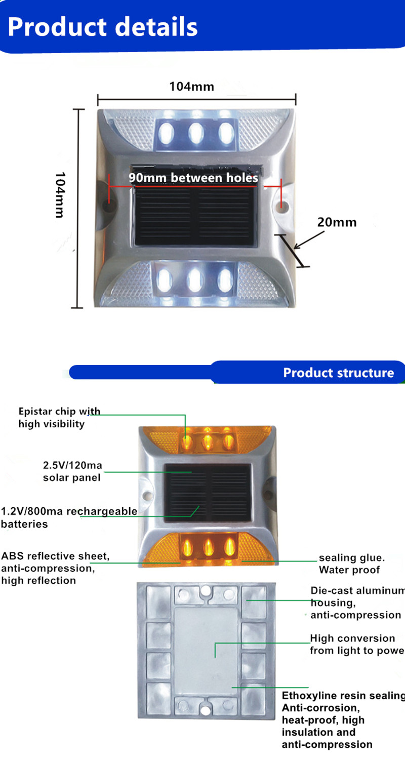 Solar aluminum LED road stud flashing light