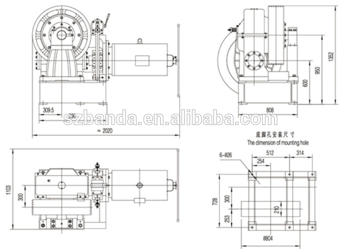 VVVF Elevator Geared Traction Machine BD-YJ350, Lift Motor