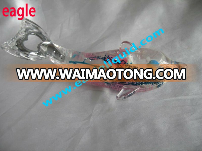 Factory Dolphin Shape Bottle Opener Liquid Filled Floating Fridge Magnet Promotion Souvenir Gifts