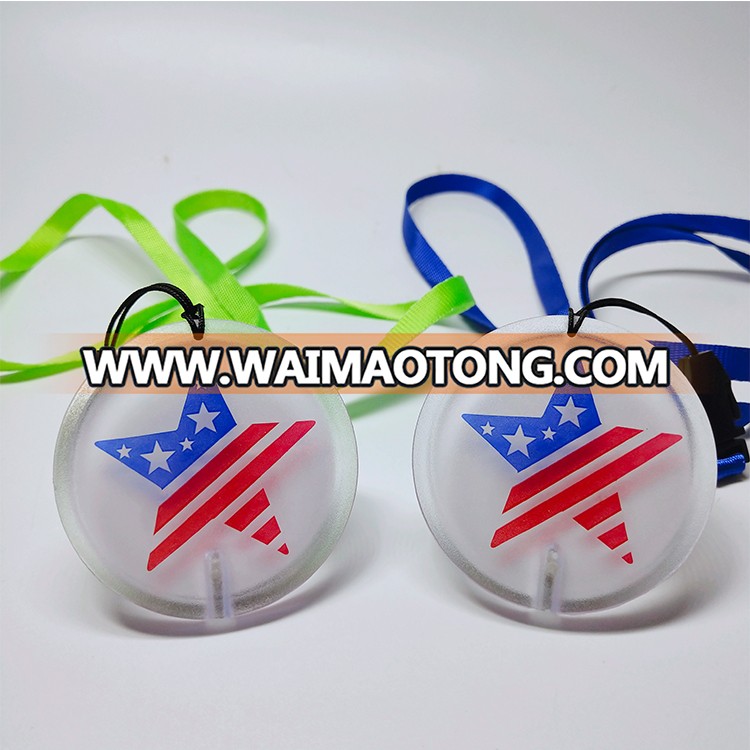 Customized logo plastic led pin badge with lanyard