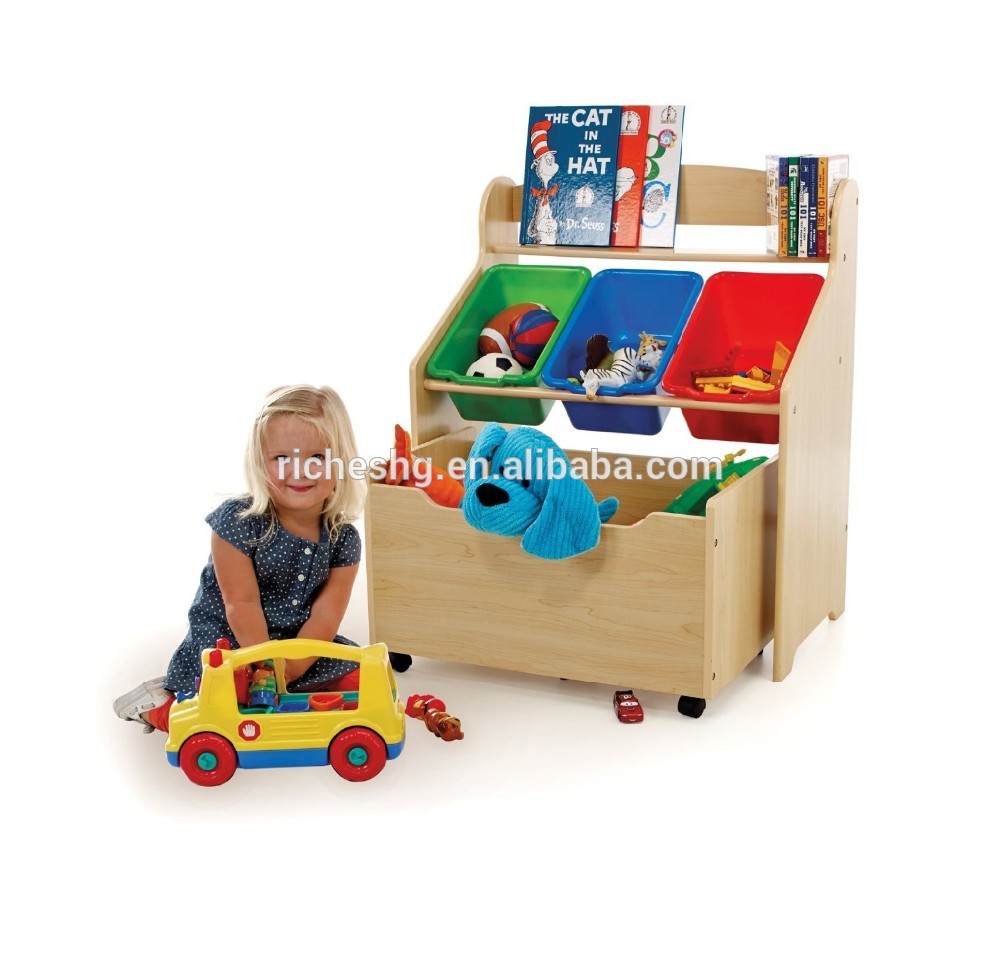 natural MDF toy packaging box, wheeled toy box with lock