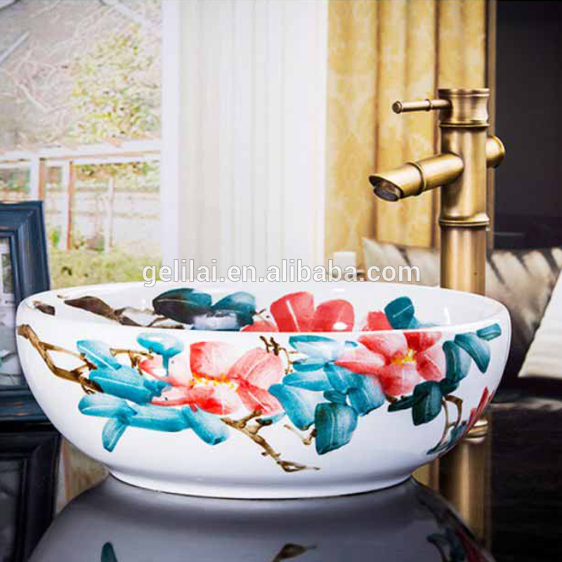 Latest style bathroom shampoo sink round shape with color basin