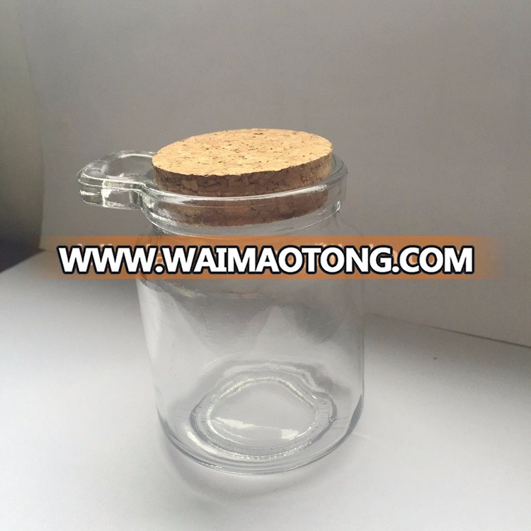 Thick Clear Glass Storage Jar with Cork Stopper and Wooden Spoon