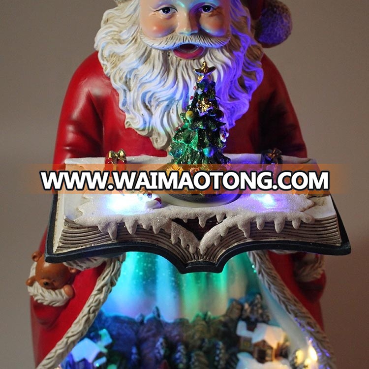 Wholesale indoor tabletop OEM battery Led illuminated Musical Resin Santa Claus Christmas decoration with Moving Village Scene