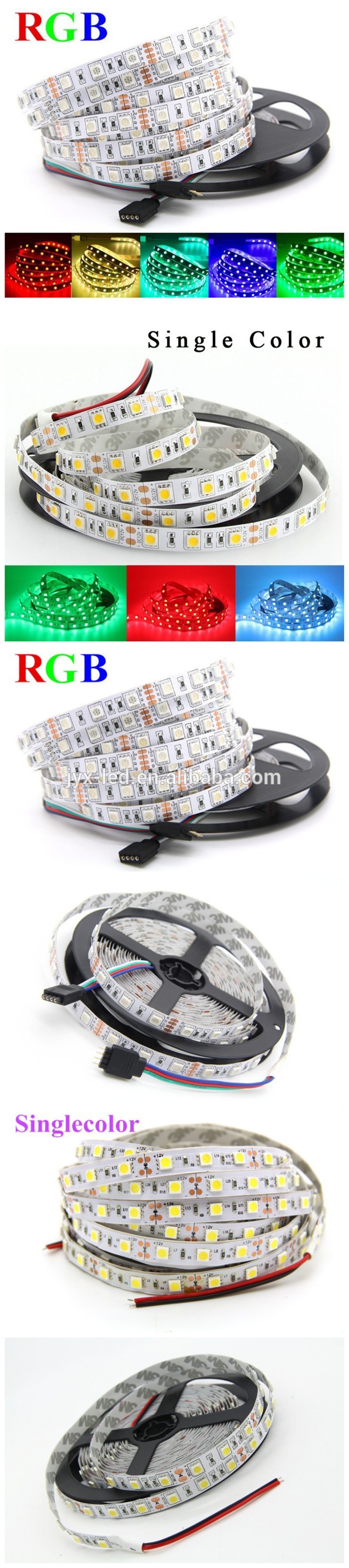 24 volt led strip lighting 5050 60led/m double pcb 3 chip white /warm white /cool white /red /green /blue