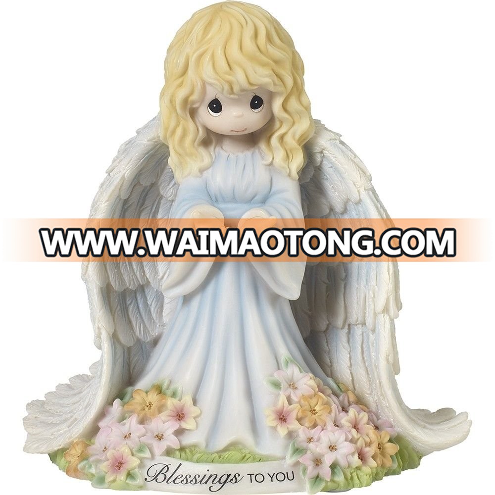 Little Cherub Angel and Robin 6 x 6 inch Resin Stone Garden Statue Figurine