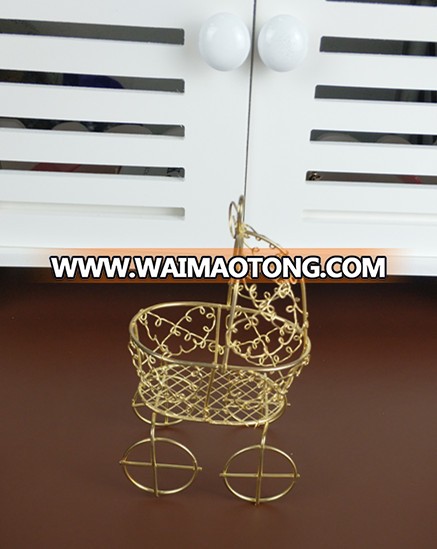 Hot sales iron golden baby carriage candle holder for birthday party favors