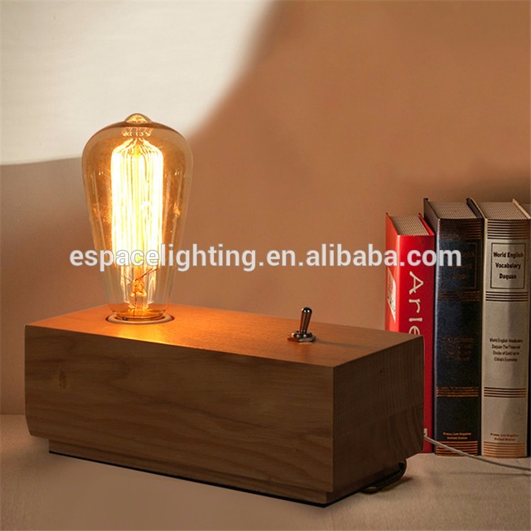 Modern taobao wood block switch table lamp with edison bulbs