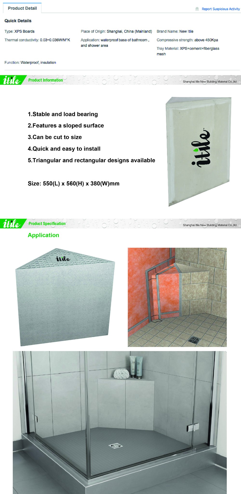 fiberglass mesh plus polymer cement with core XPS foam shower bench