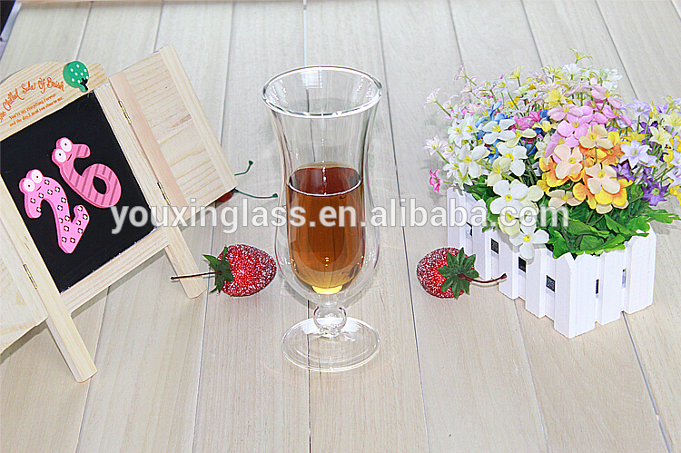 Creative double walled handmade mouthblown glass wine cup