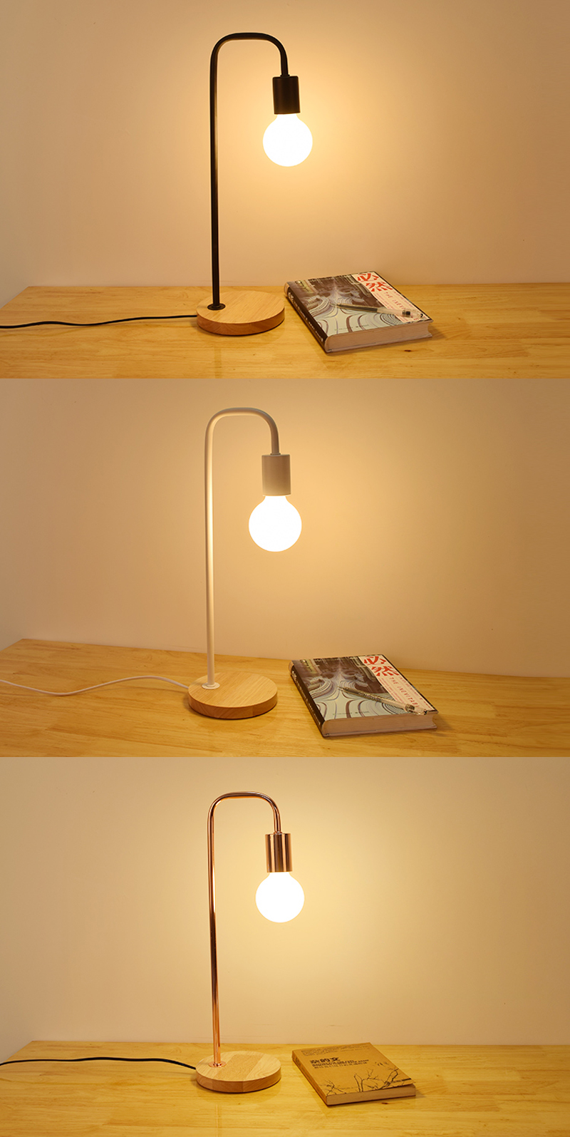 USA style retro industrial study vintage modern wood table lamp