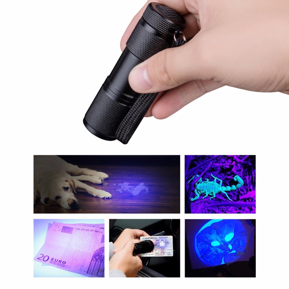 High Quality UV Blacklight Aluminum Alloy 3*AAA Battery Best UV Flashlight 9 Led UV Torch Light