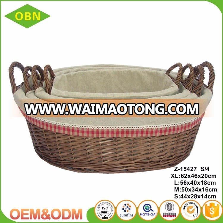 Custom China best sales handmade fabric lining cheap wicker bread baskets for supermarket display