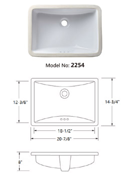 CUPC rectangular ceramic bathroom sink/porcelain wash basin/undermount vanity sink 2254(1812)