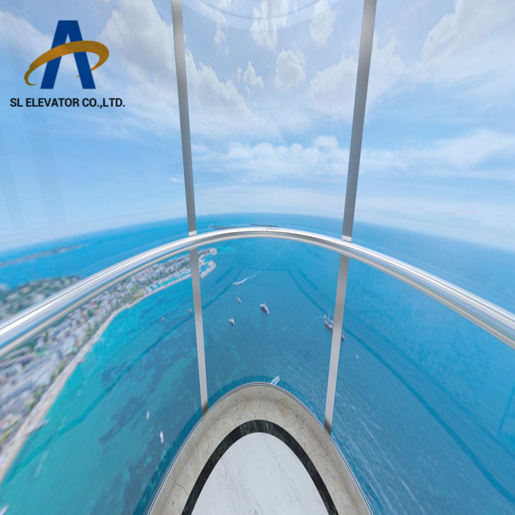 Glass wall panoramic elevator with stainless steel structure