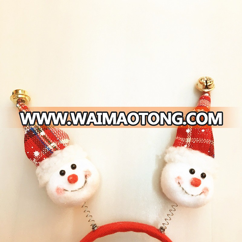 Christmas toy spring headband with 2 snomman and santa bobblehead