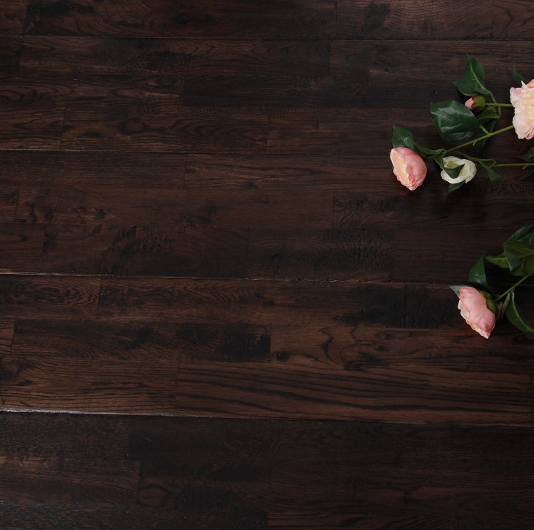 Solid Oak Stained Deep Walnut Distressed Flooring Parquet